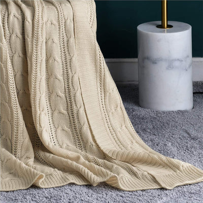 JINCHAN 60 x 50 Inch Lightweight Cable Knit Sweater Style Throw Blanket, Taupe