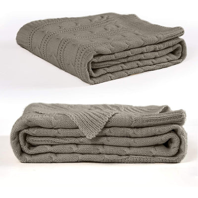 JINCHAN 80 x 60 Inch Lightweight Cable Knit Sweater Style Throw Blanket, Gray