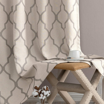 JINCHAN 52 x 72 Inch Grommet Moroccan Tile Flax Linen Curtains, Grey (2 Panels)