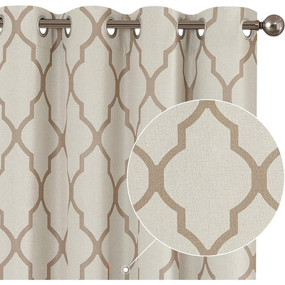 JINCHAN 52 x 84 Inch Grommet Moroccan Tile Flax Linen Curtains, Taupe (2 Panels)