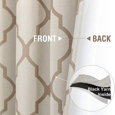 JINCHAN 52 x 84 Inch Grommet Moroccan Tile Flax Linen Curtains, Taupe (2 Panels)