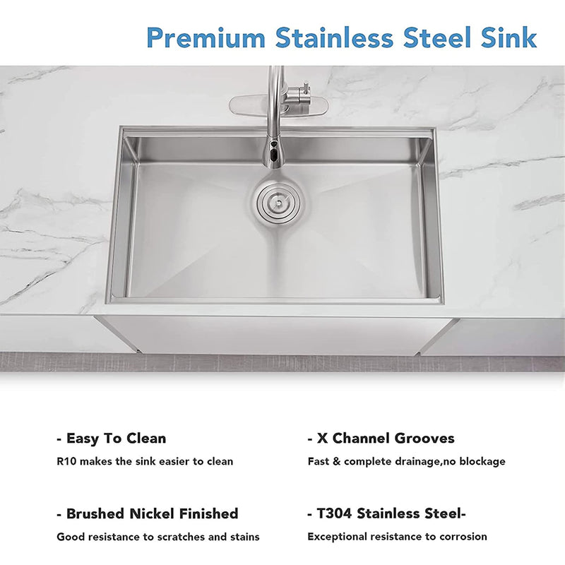 ALWEN 32 x 19 Inch Stainless Steel Workstation Ledge Single Bowl Sink Undermount