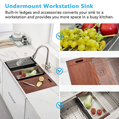 ALWEN 32" 16ga. Stainless Steel Single Basin Kitchen Sink, Undermount (Open Box)