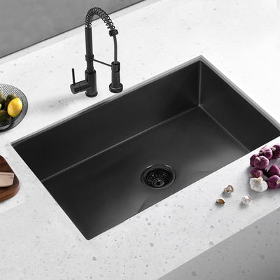 ALWEN 33" 16ga. Stainless Steel Single Basin Kitchen Sink, Undermount, Black