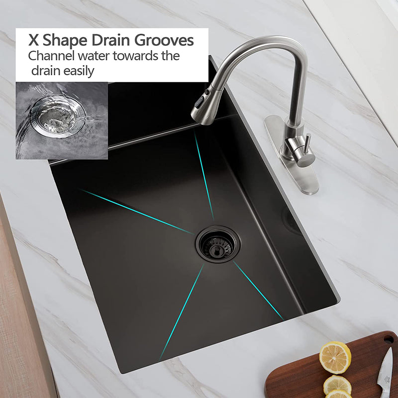 ALWEN 33" 16ga. Stainless Steel Single Basin Kitchen Sink, Undermount, Black