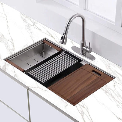 HausinLuck 30" Stainless Steel Workstation Kitchen Sink, Undermount, Brushed