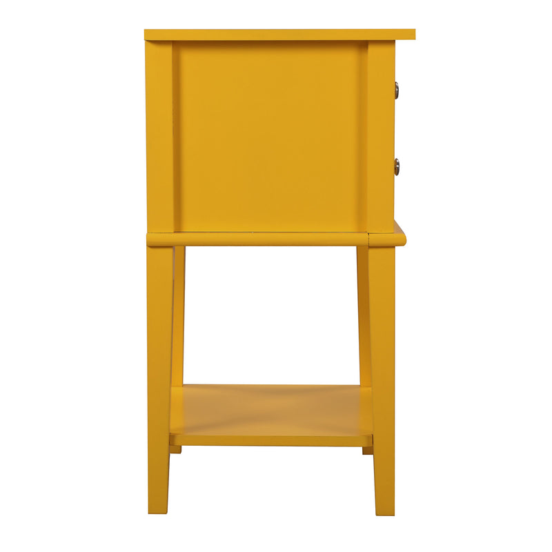 Glory Furniture Newton Contemporary Wood Side Table 2 Drawer Nightstand, Yellow
