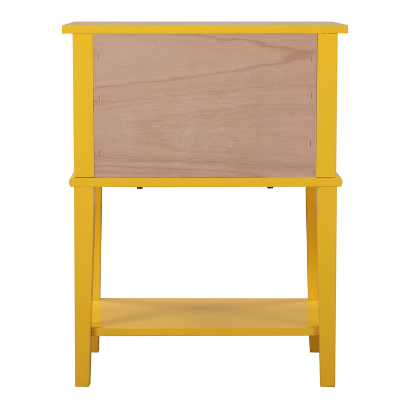 Glory Furniture Newton Contemporary Wood Side Table 2 Drawer Nightstand, Yellow