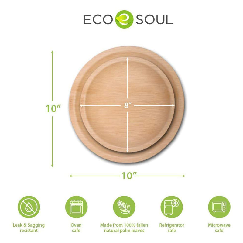 ECO SOUL 10 Inch Natural Timber Free Palm Leaf Plates for Events, Pack of 100