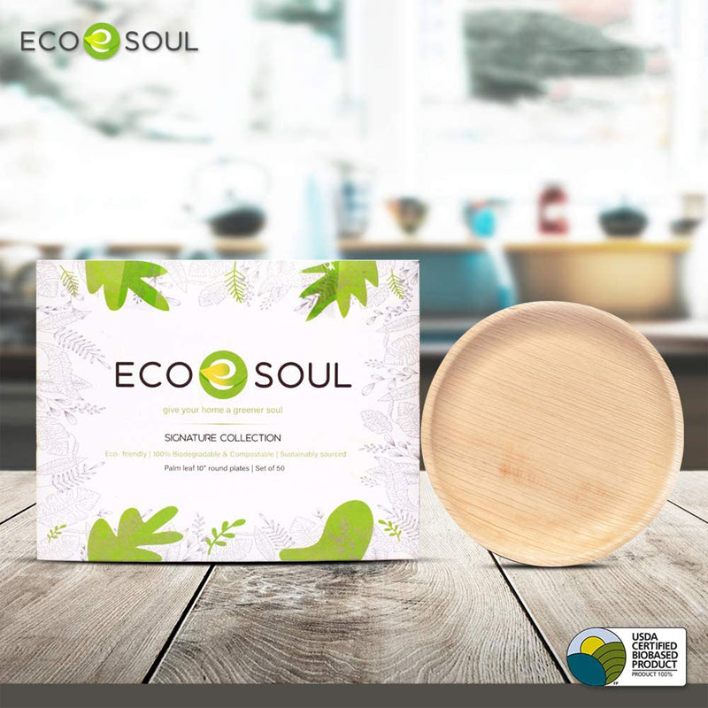 ECO SOUL 10 Inch Natural Timber Free Palm Leaf Plates for Events, Pack of 100