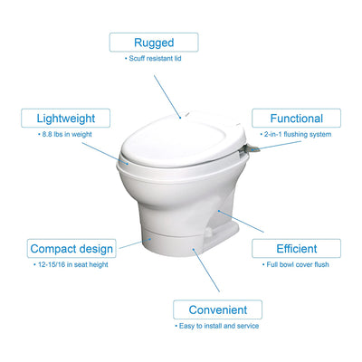 Thetford 31646 Aqua Magic V Style Hand Flush Low Profile RV Travel Toilet, White