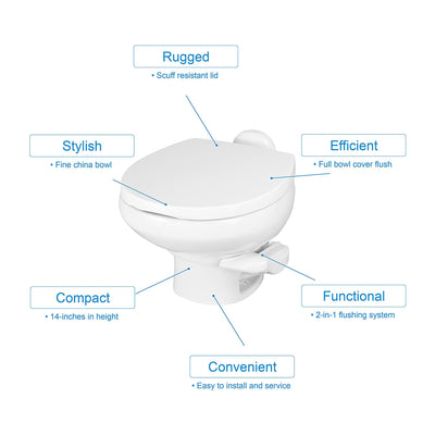 Thetford 42061 Aqua Magic Residence RV Low Profile Toilet w/ Hand Sprayer, White
