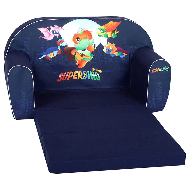 Delsit Toddler Couch and Kids 2 in 1 Flip Open Foam Double Sofa, Super Dinosaurs