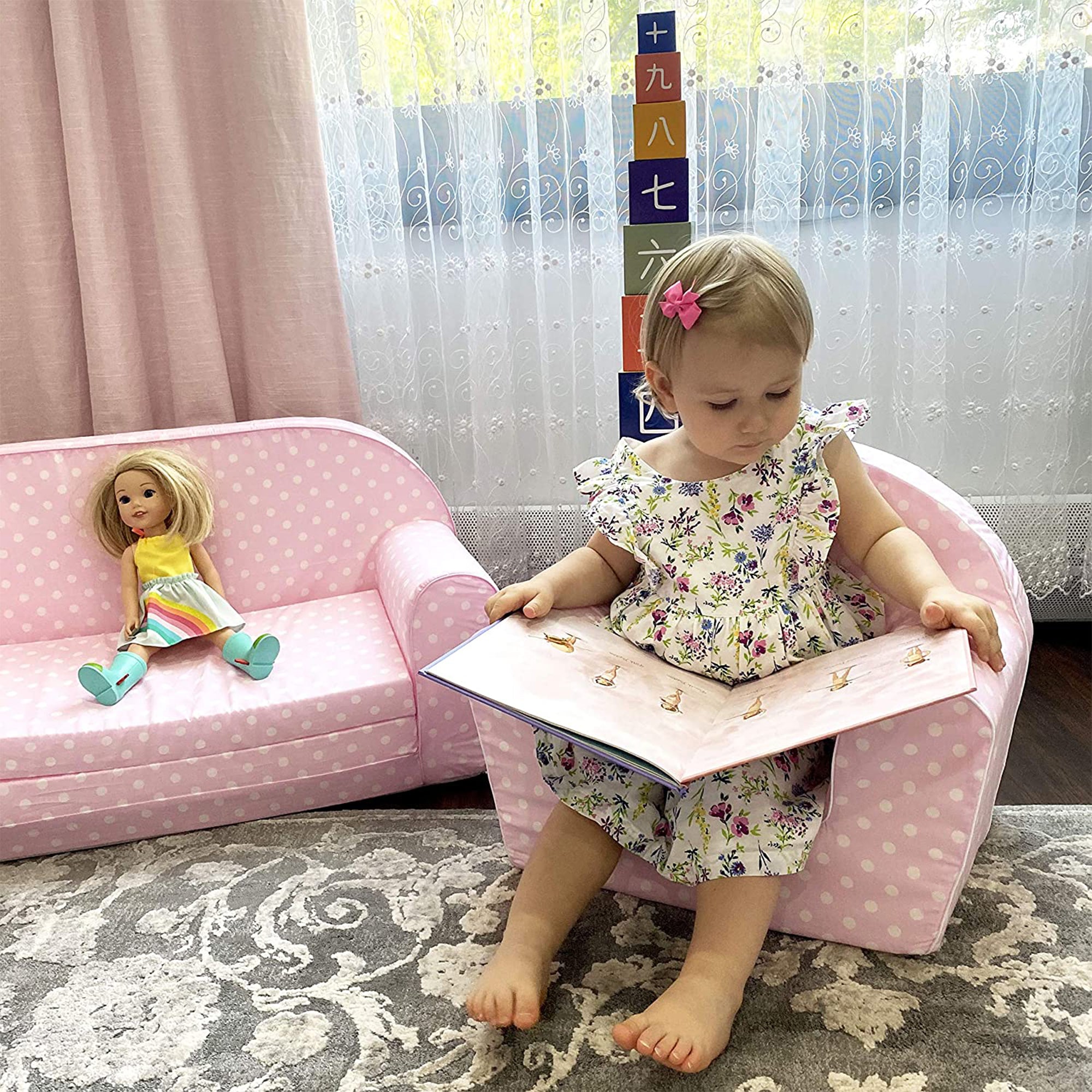 Delsit Lightweight Toddler Chair and Kids Reading Armchair, Pink w/ Dots (Used) - VMInnovations