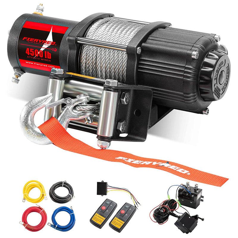 FieryRed 4500 Pound Load Capacity Electric Steel Cable Winch Kit for UTV and ATV
