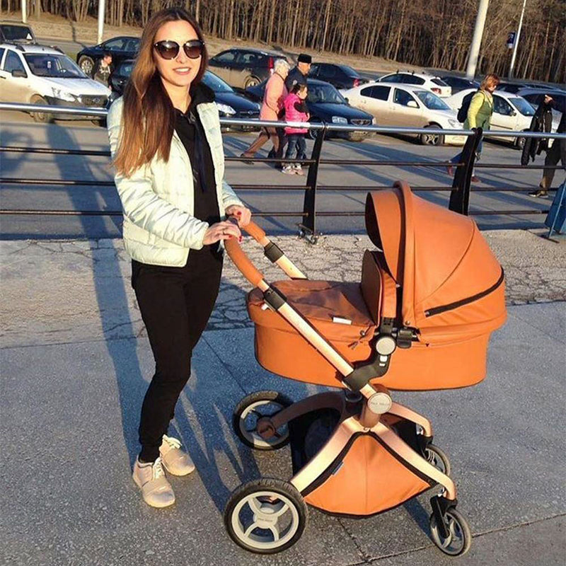Hot Mom 360 Degree Rotating Baby Carriage High Landscape Pram Stroller, Brown