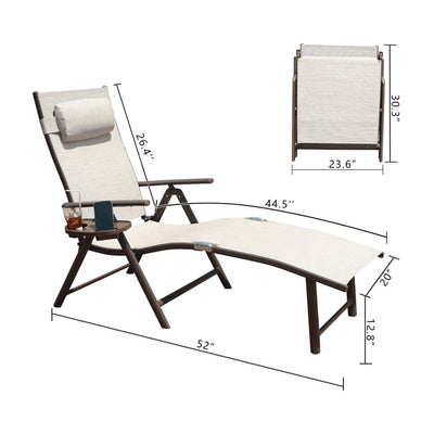 GOLDSUN Aluminum Outdoor Reclining Lounge Chair w/ Cup Holder, Beige (Set of 2)