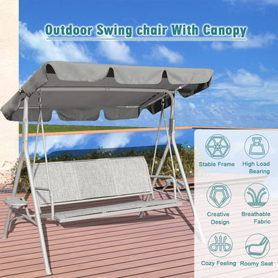 GOLDSUN 3 Person Glider Swing Hammock Chair with Utility Tray and Canopy, Gray