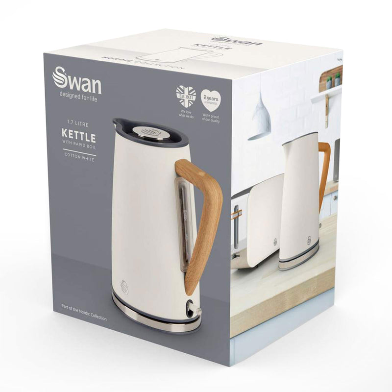 Swan 1.7L Stainless Steel Nordic Style Cordless Rapid Boil Kettle, Cotton White