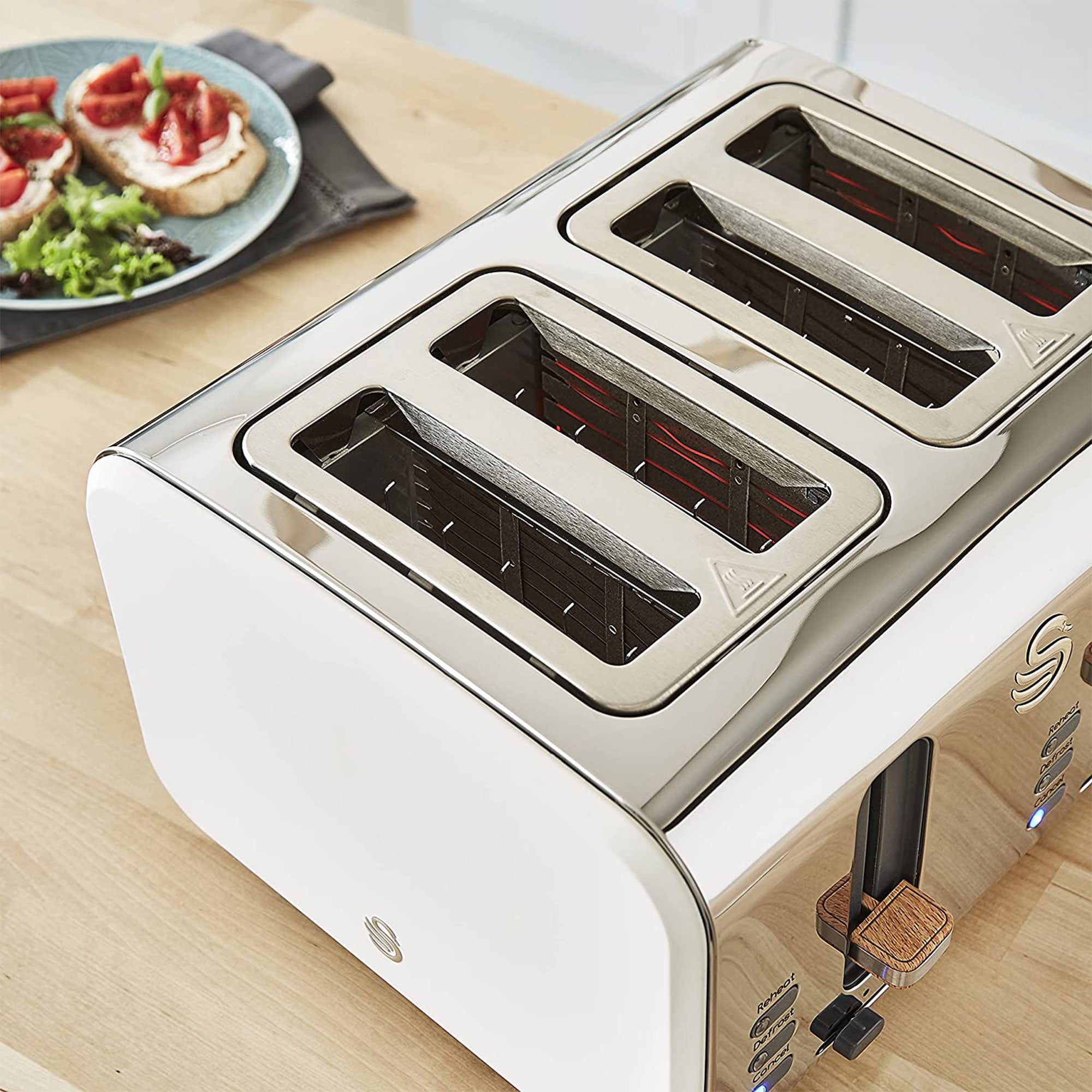 Salton Swan Nordic Toaster 4 Slice with 3 Modes and Crumb Tray (Open Box) - VMInnovations