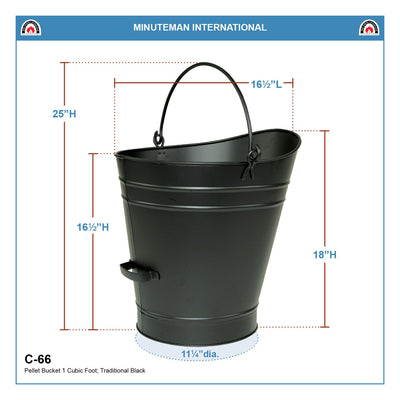 Minuteman International Traditional Coal Pellet Bucket, 1 Cu Ft, Black, Large