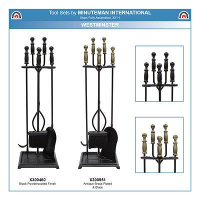 Minuteman International X300460 Westminster 5 Piece Fireplace Tool Set, Black
