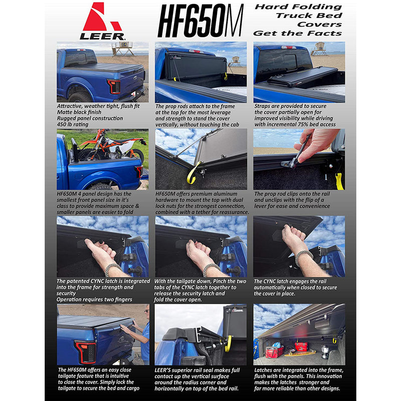 LEER Hard Quad Folding Tonneau Cover for 2016+ Toyota Tacoma w/ 5 Ft Bed & Track