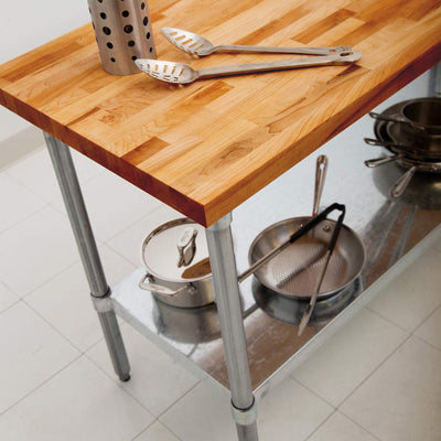 John Boos 48x24in Cherry Wood Top Kitchen Work Table w/Galvanized Base & Shelf