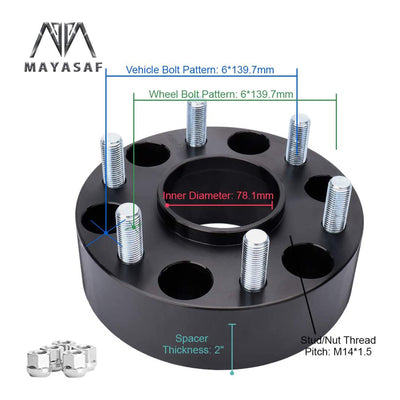 MAYASAF WSA80027x2 1.5" Thick Hub Centric Wheel Spacers, 6 Lug Bolts (2 Pack)