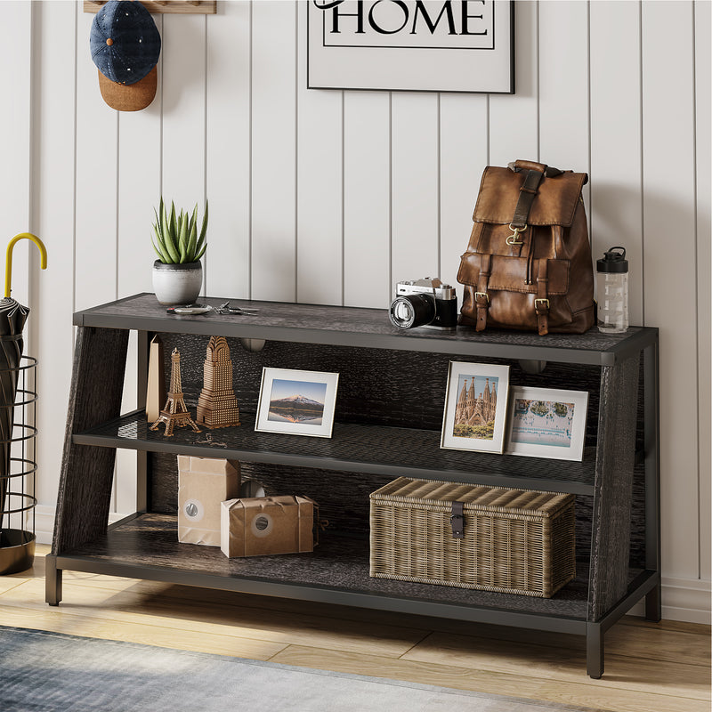Bestier Trapezoid Frame TV Stand with Shelf and LED Lights, 45", Charcoal Black