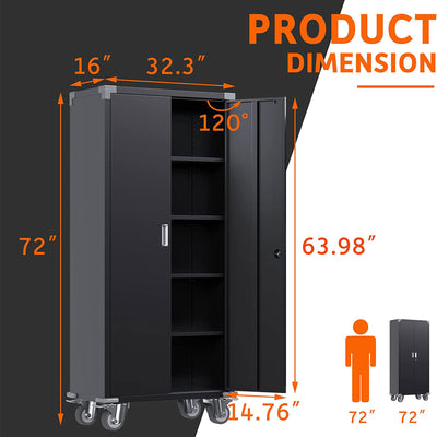 Aobabo 72" Locking Storage Cabinet with Adjustable Shelves, Black (Open Box)