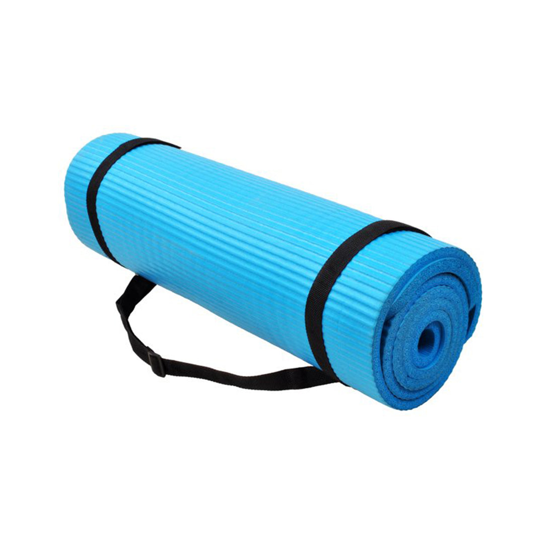 BalanceFrom Fitness GoYoga+ 71x24in Exercise Yoga Mat w/Knee Pad & Strap, Blue - VMInnovations