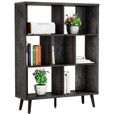 Bestier Mid Century 7 Cube Storage Organizer Bookcase 48.5 Inch, Ash Wood Black