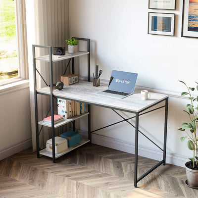 Bestier 47 Inch Computer Desk with Storage Shelves for Small Spaces, Gray Oak