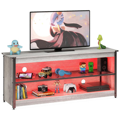 Bestier Industrial TV Stand with Shelf and LED Lights 55.12 Inches, Light Gray