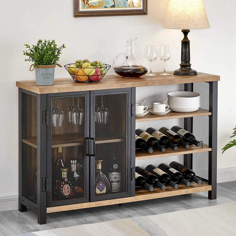 JOMEED Industrial Rustic Bar Cabinet with Stemware & Wine Rack (Open Box)