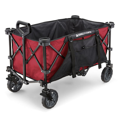 Gorilla Carts 7 Cubic Feet Foldable Utility Beach Wagon w/ Bed, Red (For Parts)