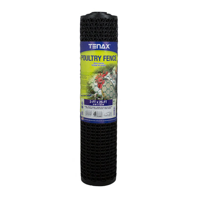 Tenax Plastic Poultry Fence Lightweight Garden Netting, 2' x 25' Roll, Black