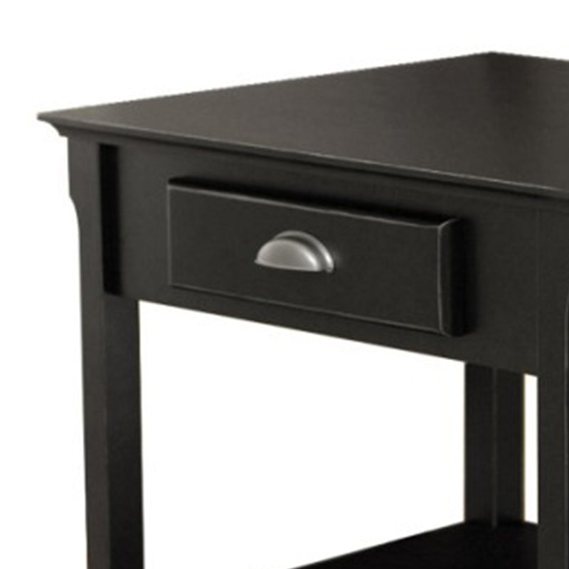 Winsome Timber 22 Inch Tall Solid Beechwood End Table with Pullout Drawer, Black