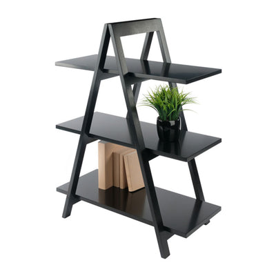 Winsome 20130 Aaron 3 Tier Solid Wood Modern A-Frame Book/Display Shelf, Black
