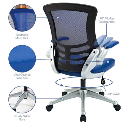 Modway Attainment Mesh Vinyl Office Chair, Adjustable from 18 to 22 Inches, Blue