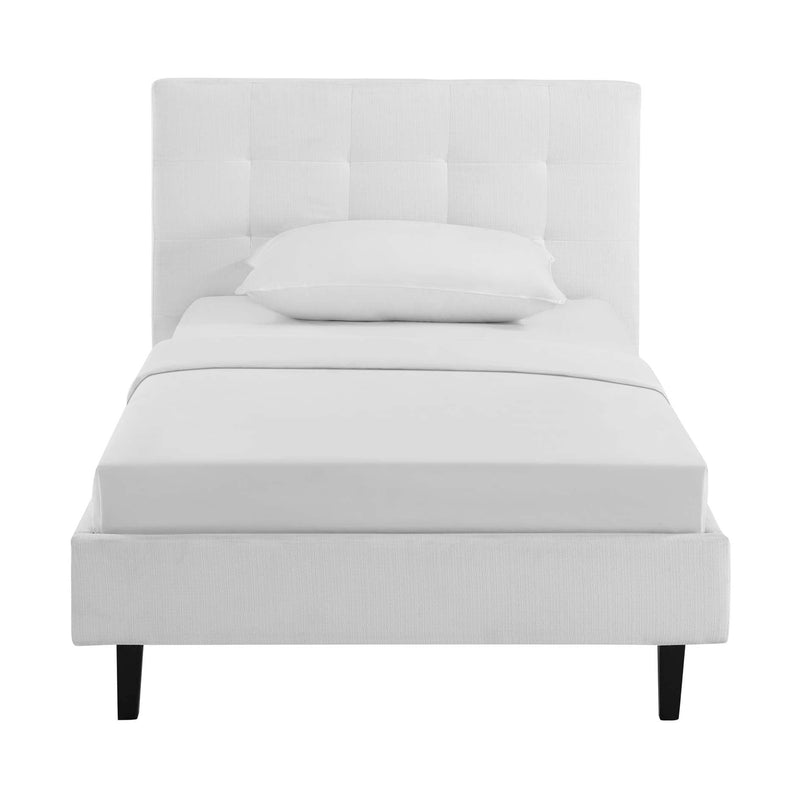 Modway Linnea Upholstered Fabric Platform Bed Frame with Headboard, Full, White