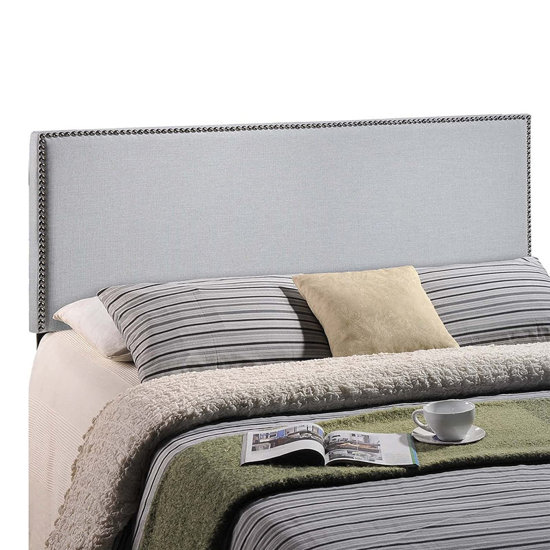 Modway Region Nailhead Adjustable Linen Upholstered Headboard, Full, Sky Gray