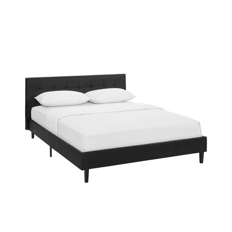 Modway Linnea Upholstered Fabric Platform Bed Frame with Headboard, Queen, Black