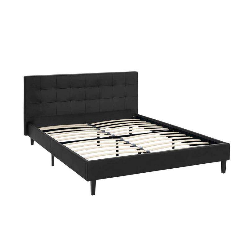 Modway Linnea Upholstered Fabric Platform Bed Frame with Headboard, Queen, Black