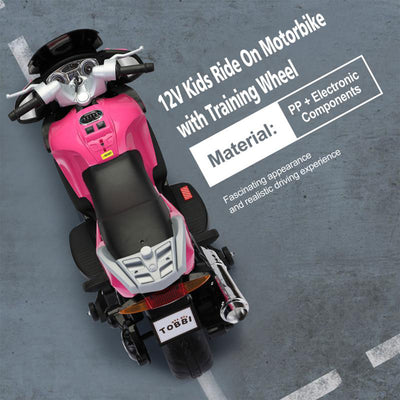 TOBBI 12V Kids Electric RideOn Battery Powered Motorcycle, Training Wheels, Pink