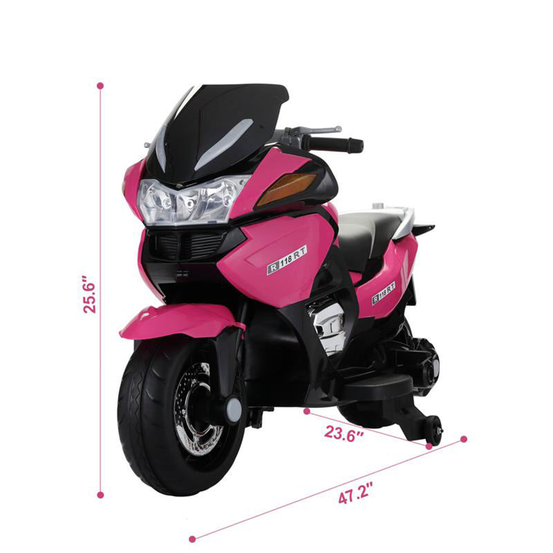 TOBBI 12V Kids Electric RideOn Battery Powered Motorcycle, Training Wheels, Pink