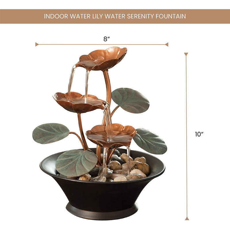 Bits and Pieces 10 Inch Indoor Water Lily Tabletop Water Serenity Fountain