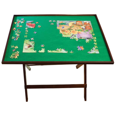Bits and Pieces Foldaway Game Night Puzzle Table, 26 x 34 Inch Top, Walnut Tone