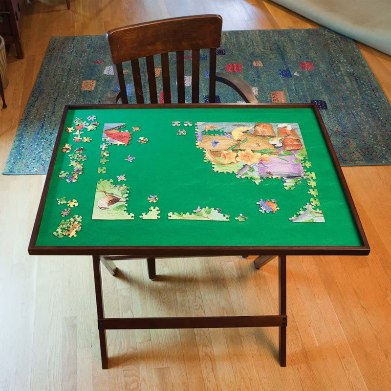 Bits and Pieces Foldaway Game Night Puzzle Table, 26 x 34 Inch Top, Walnut Tone
